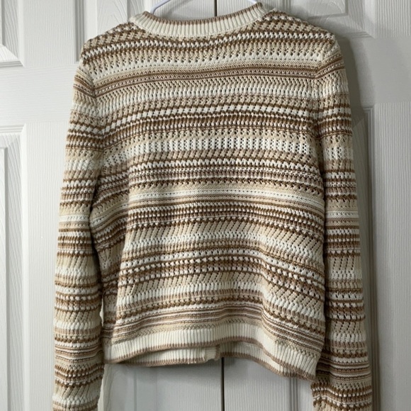 Marled Cream and Brown Striped Knit Cardigan with Front Pockets Size L - Picture 8 of 11